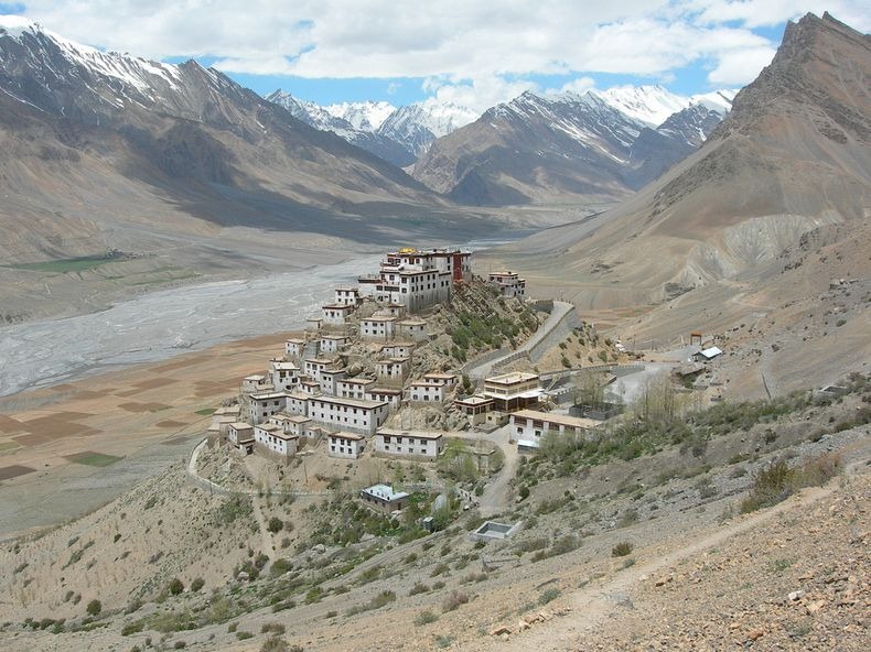 Key Gompa with Spiti River, India.