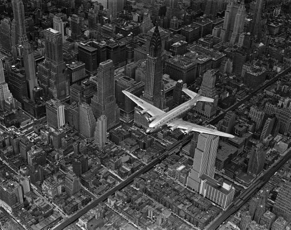 DC-4 over Manhattan, 1939.