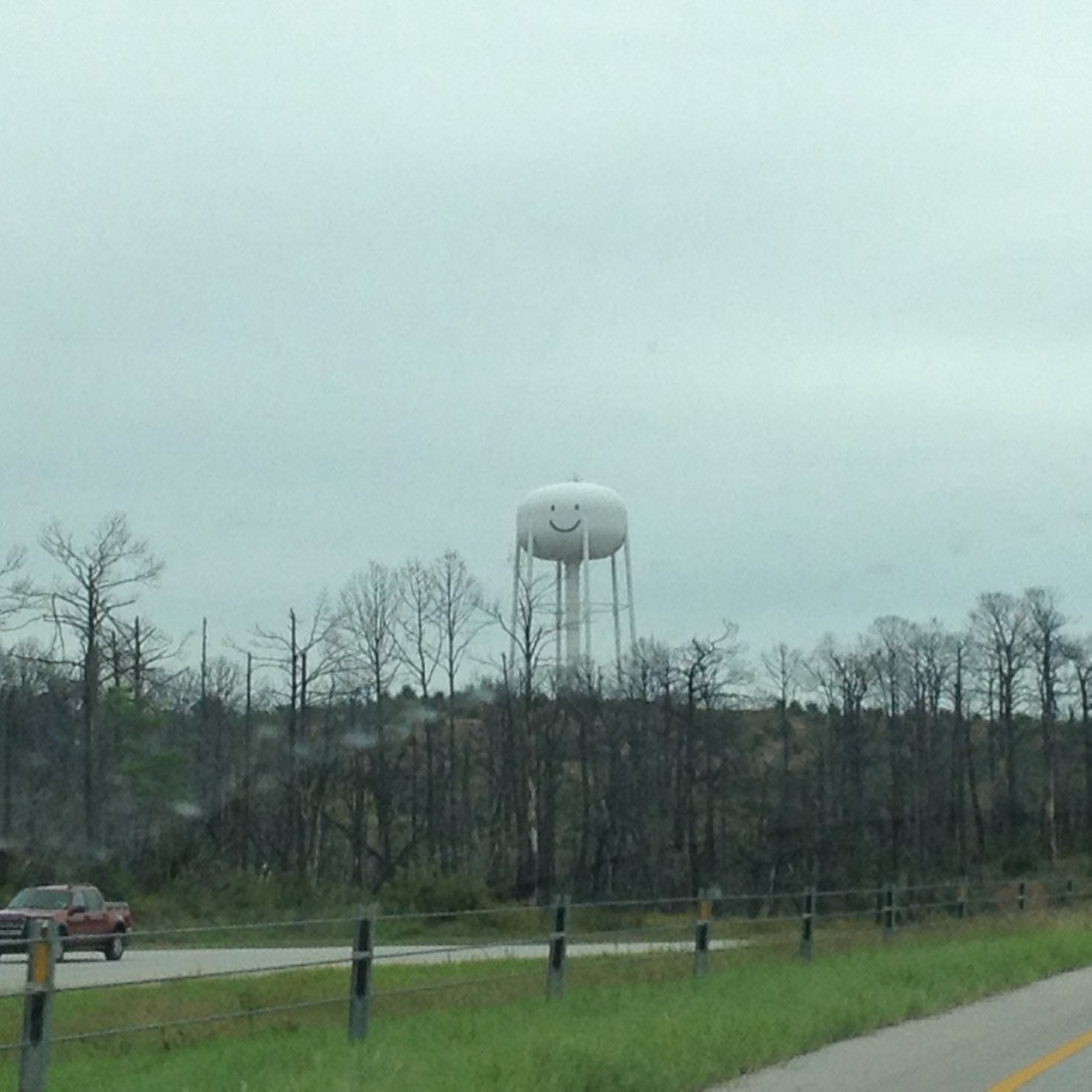Happy water tower is happy.